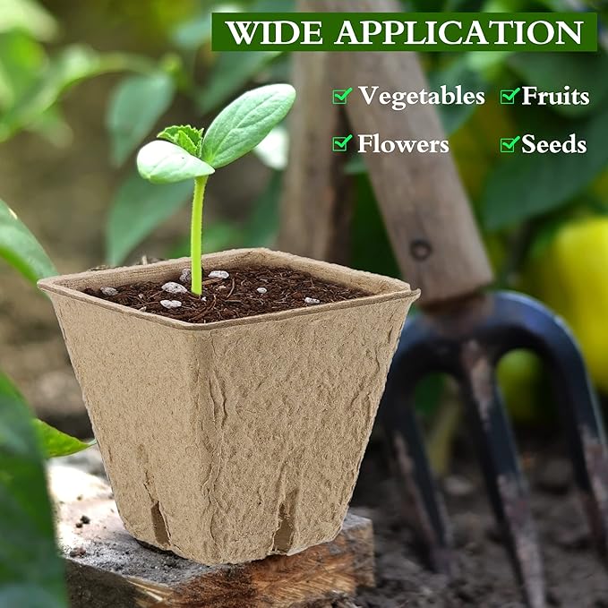 300 Pieces Peat Pots Plant Starters 2.3 Inch Square Peat Pots for Herb Seedlings Garden Germination Nursery Pots Organic Germination Plant Starter with Plant Markers Labels for Plants Supplies