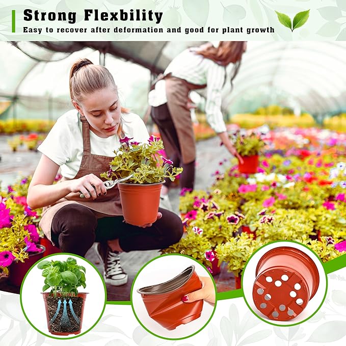 TDHDIKE 6 Inch Plastic Plant Nursery Pots (100pcs Pots and 100pcs Plant Labels) Seedling Flower Plant Container (Red) Seed Starting Pots Indoor/Outdoor