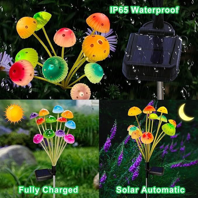 Solar Garden Lights Decorative,2 Pack 24LED Solar Powered Mushroom Lights Outdoor, Christmas Birthday Gifts for Women Mother, Mushroom Flower Light Yard Decor Outside Waterproof for Lawn Porch Patio