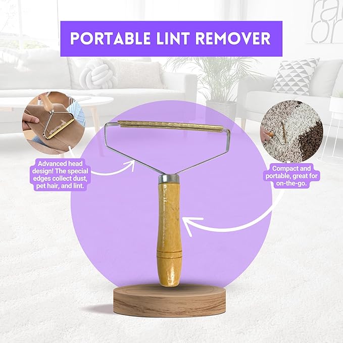 Room Groom PET Carpet Rake Groomer with Telescoping 54 " Adjustable Handle, with Lint Remover Brush Tool, Carpet Brush for Pet Hair and Refreshing Carpets, (Black/Purple)