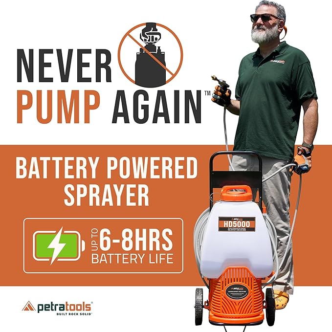 PetraTools Powered Backpack Sprayer with Custom Fitted Cart and 100 Foot Commercial Hose, 2 Hoses Included, Commercial Quality Heavy Duty Sprayer (6.5 Gallon Cart)
