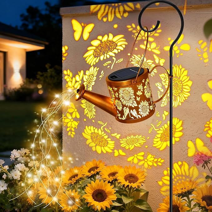 Solar Watering Can Lights Outdoor, Small Solar Yard Decorations Waterproof for Garden Decor, Sunflower Decorative Patio Lights Outside Pathway Lawn, Gifts for Mom Women Grandma Birthday Christmas