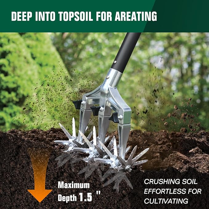 Rotary Cultivator Garden Tiller, Hand Cultivator with Detachable Thicker Tines&Strong Force Handle, Cultivators for Gardening, Rotary Tiller for Soil Mixing, Prepare New Garden