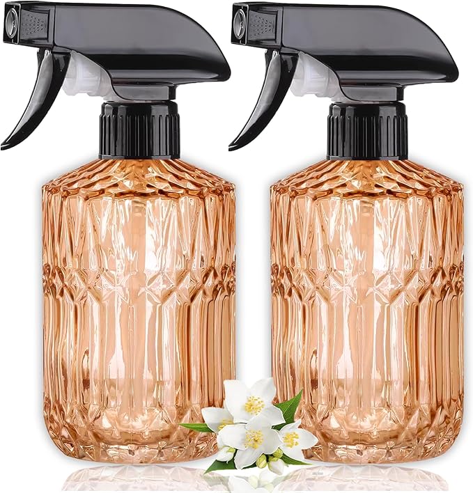 Glass Handheld Spray Bottle, 15oz Refillable Water Bottle Spray, Reusable Adjustable Nozzle Plant Mister Spray Bottles Indoor, Plant Mister for Hair, Cleaning, Gardening, Pets Care (Orange)