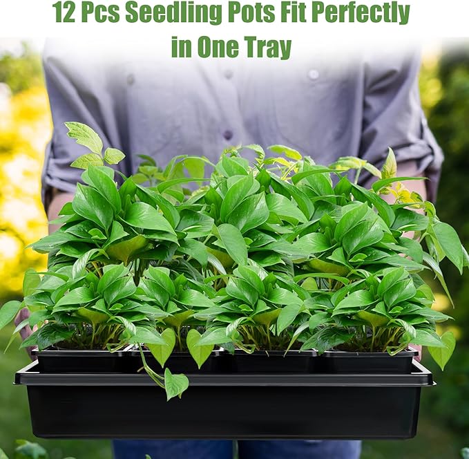 5 Pcs Seed Starter Tray, 3.5 Inch (9CM) 60 Pcs Nursery Pots Kit, Thickened Seed Starting Trays Square Seedling Pots for Plants Sturdy Microgreens Growing Trays Reusable Germination Tray(Black)