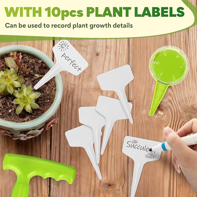 Seed Planter Tool, 6.9" Dibber Garden Tool, Plastic Dibbler Tools for Planting, Seed Dispenser, Bulb Digger Garden Planter for Sowing Seeds, Bulbs, Digging (with Plant Labels)