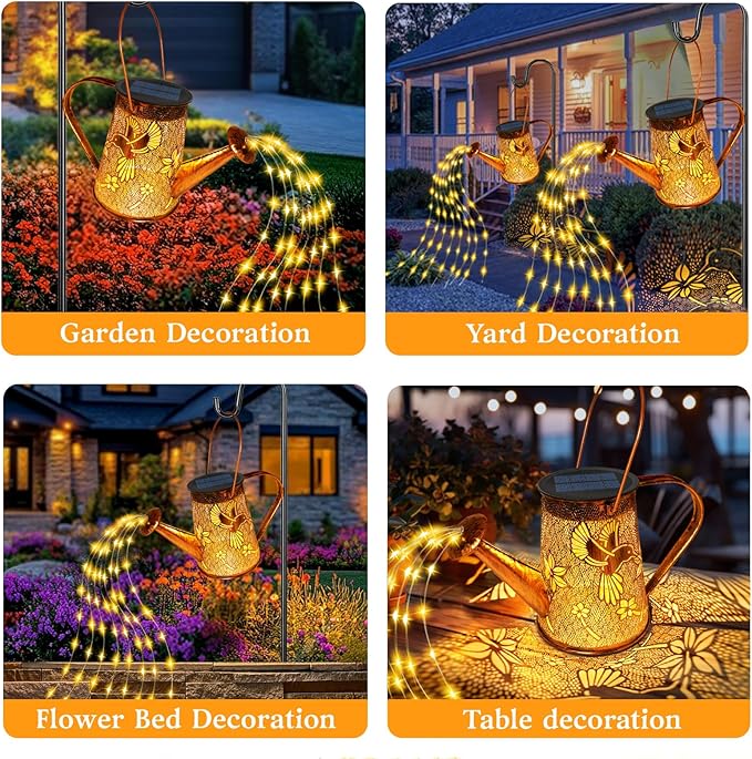 Solar Watering Can Lights,Hummingbird Gifts for Women Mom Grandma Birthday, Large Hanging Solar Lantern Waterproof Outdoor Garden Decorations for Yard Porch Landscape Patio Pathway