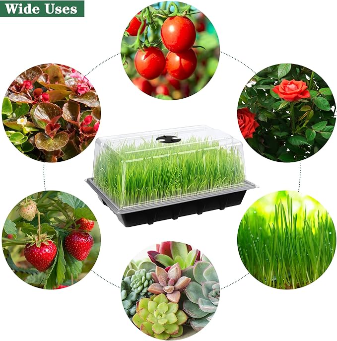 6 Packs Seed Starter Tray Kits with Humidity Dome, Plastic Germination Growing Trays with Plants Labels, Planting Tools for Seeds Growing Starting, Germination and Seedling Propagation