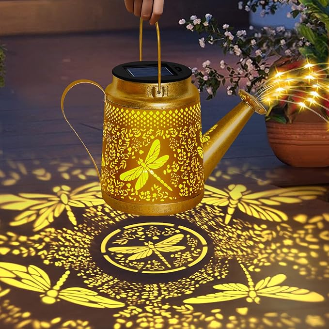 Christma Gifts Dragonfly Solar Watering Can Lights, Outdoor Waterproof Outdoor Lantern with Shepherd Hook, Solar Garden Decor for Yard Outside, Mothers Day Gifts Gift for Women Mom Grandma