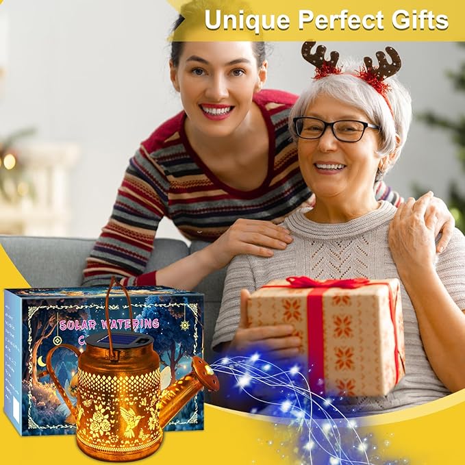 Solar Lanterns Outdoor Waterproof, Hummingbird Watering Can Garden Decor, Hanging Solar Path Lights Yard Art, Outside Patio Decoration Gardening Birthday Gifts for Mom Grandma Women with Shepherd Hook