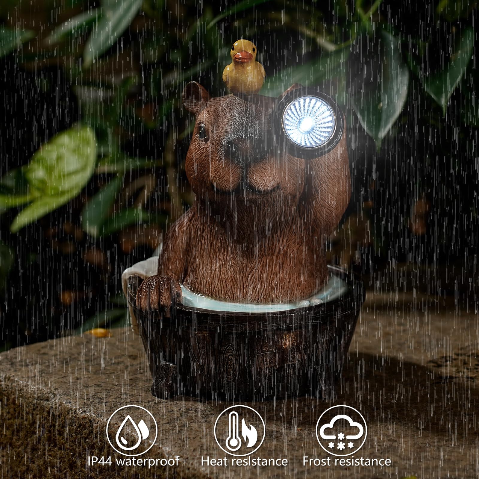 Joint Honglin Capybara Solar Garden Statue – Funny Outdoor Resin Animal Decor with Flashlight & Duck – Waterproof Yard Lawn Ornament with LED Light – Solar Powered Figurine for Patio, Porch, Landscape