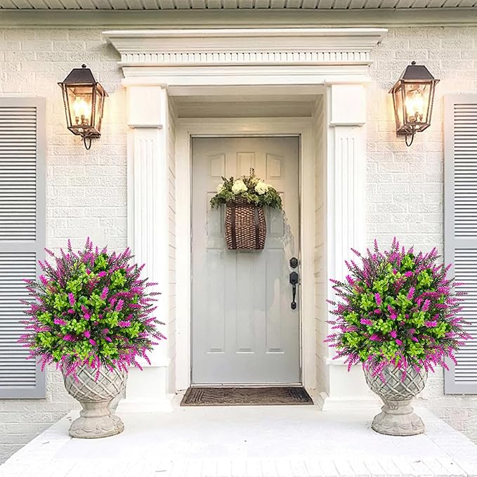 Artificial Topiary Lavender Ball Tree Outdoor Plants with Ground Spike 22"- UV Resistant Faux Shrubs, Eucalyptus Fake Plants for Indoor & Garden, Yard, Porch, Patio Decor (Pink Green)