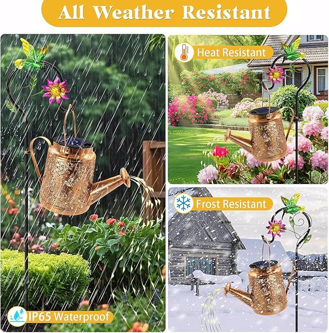 Solar Lanterns Outdoor, Hummingbird Sunflower Watering Can Lights, Waterproof Hanging Lanterns, Solar Path Lights, Outside Decoration Gardening Birthday Gifts for Mom Grandma Women with Shepherd Hook