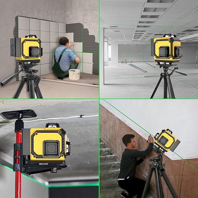 16 Laser Level with 1M Tripod, 4x360° Laser Line, Green Cross Line Laser with Tripod Self-Leveling, Lazer Leveler Tool for Picture Hanging laserpower<1mW, 2 Batteries