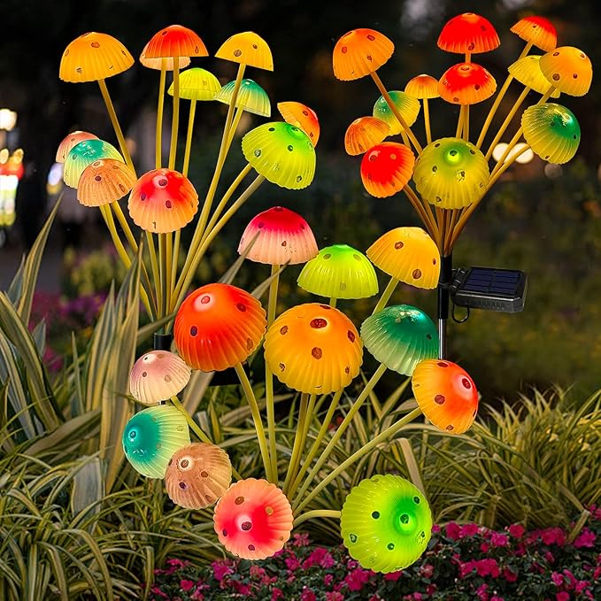 Solar Garden Lights Decorative,2 Pack 24LED Solar Powered Mushroom Lights Outdoor, Christmas Birthday Gifts for Women Mother, Mushroom Flower Light Yard Decor Outside Waterproof for Lawn Porch Patio