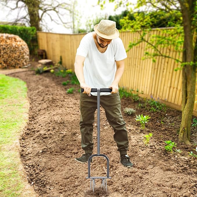 Dolibest Manual Twist Tiller, All-Steel Garden Claw Cultivator with 6 Curved Claws and Soft Rubber Handle, Hand Tiller Garden Claw for Gardening Bed and Plant Box (39'')