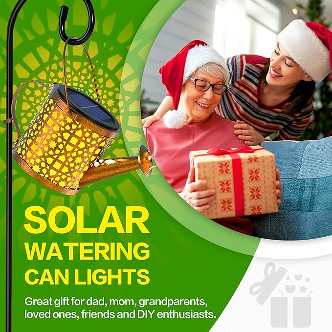 Solar Watering Can Lights Waterproof, Solar Lights Outdoor Decorative Garden Decor Metal Hanging Lights for Outside Patio Pathway Yard, Christmas Birthday Gardening Gifts