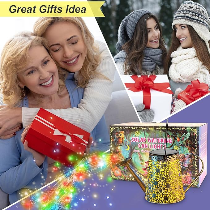 VOOKRY Solar Watering Can Lights, Outdoor Large Hanging Lantern Waterproof, Multicolor Retro Metal Solar Lights for Patio Yard Porch Lawn Garden Christmas Decor Gifts for Mom Women Grandma Birthday