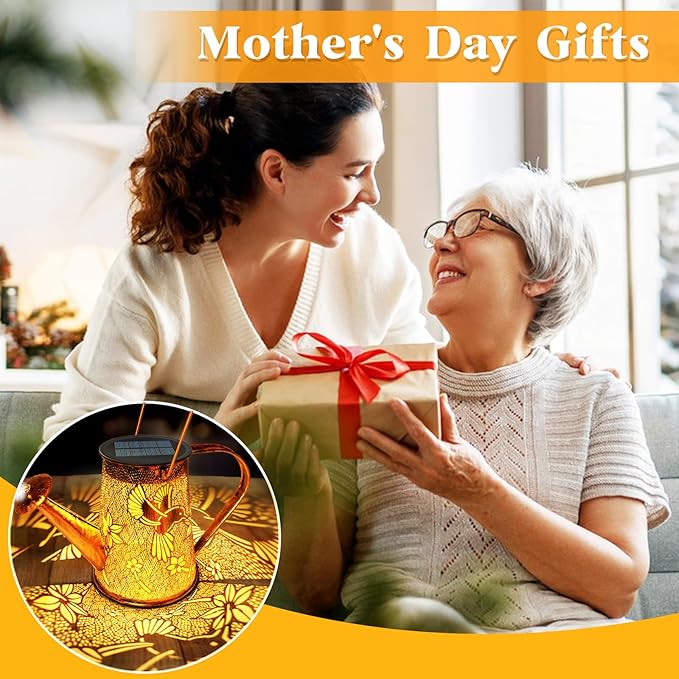 Solar Watering Can Lights, Hummingbird Gifts for Christmas Women Mom Grandma Birthday, Waterproof Outdoor Garden Decor Large Hanging Solar Lanterns Garden Lights for Patio Porch Yard Flowerbed Pathway