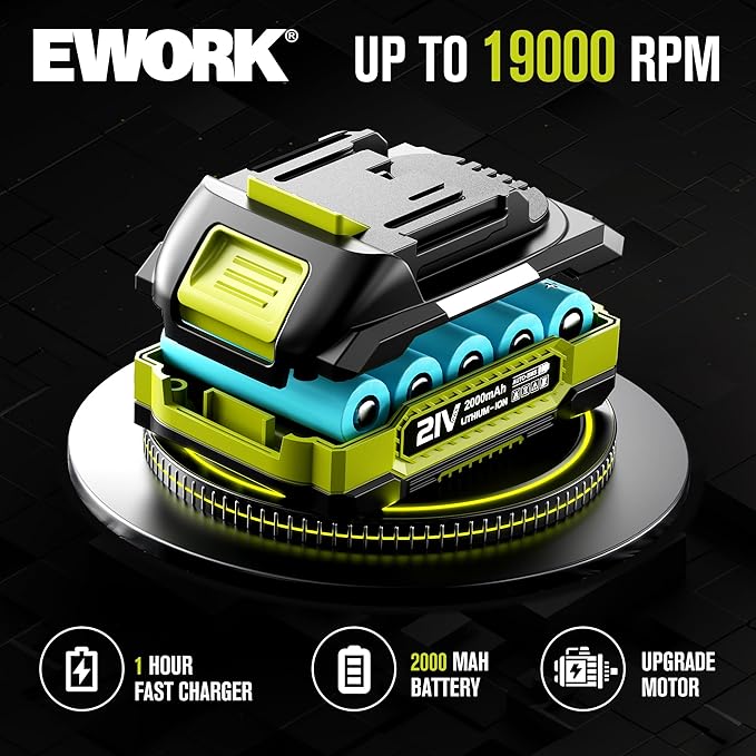 EWORK Small Leaf Blower Cordless 21V Mini Leaf Blower 130CFM/200MPH with Battery and Fast Charger, Lightweight Electric Leaf Blowers, Compact Blower for Jobsite, Patio Cleaning, Lawn Care