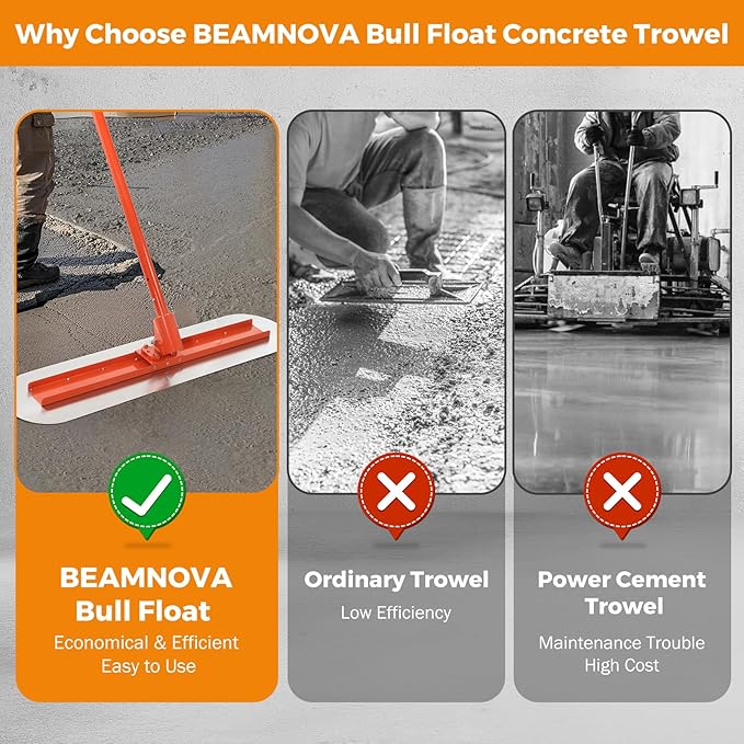 BEAMNOVA Bull Float with 48 * 12 Inches Stainless Steel Scraper Concrete Trowel 181 in Cement Extension Rod Concrete Finishing Tools Kit