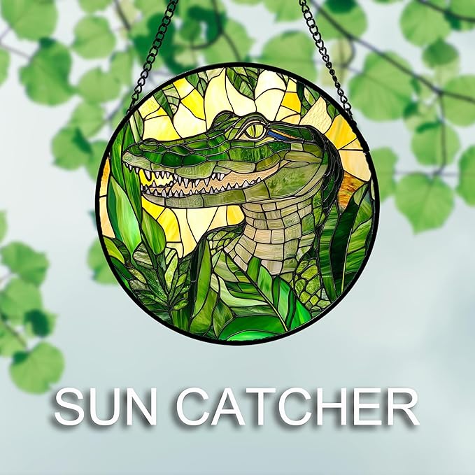 Stained Glass Window Hanging 4 Pcs Set Green Plants Animals Theme 7.8" - Bird Tiger Suncatcher Door Garden Sun Catcher Decor Birthday for Mom Woman Nana Men Friend