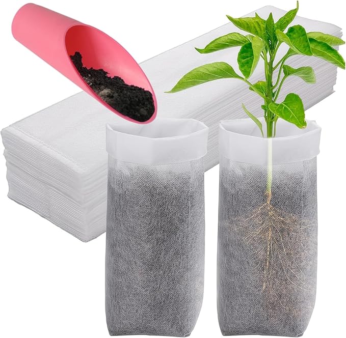 Plant Nursery Grow Bags, Non-Woven Fabric Seedling Starter Pots for Vegetable, Flower, Fruit Saplings, Tree Growing, Home Garden Supply (9.85"x9.85"/Pack of 100)