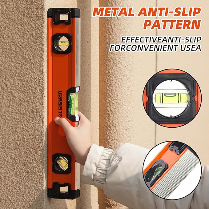 3-Piece Spirit Level Set, 12", 20", 40" Level Set with Magnetic Torpedo Level, 45°/90°/180°Bubbles Measuring, Aluminium Alloy Levels with Carrying Bag