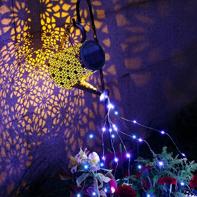 VOOKRY Watering Can with Lights, Large Hanging Solar Lights Outdoor Waterproof, Decorative Retro Metal Solar Garden Decor for Patio Yard Porch Lawn, Gardening Gifts for Mom Grandma Women Christmas