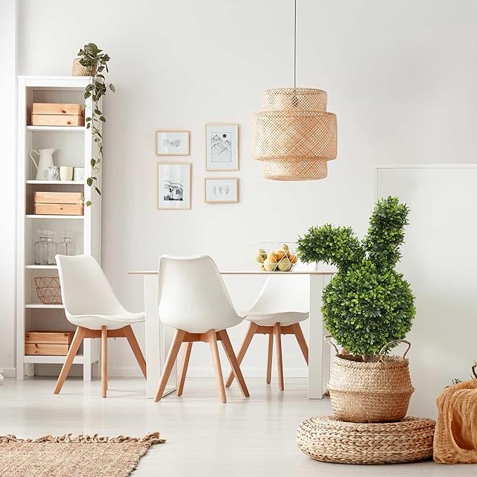 Damomo 27'' Artificial Bunny Shaped Topiary Trees with Ground Spike Set of 2, Outdoor Indoor Faux Boxwood Topiary Ball Bushes Potted Fake Shrubs Front Porch Decor Outside Garden