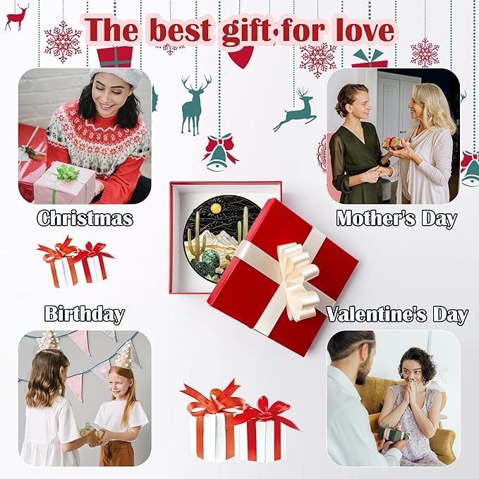 Stained Glass Window Hanging, Black and White Golden Cactus Nature Suncatcher for Doors Window Home Starry Sky Sun Catchers Decor Mother's Day Birthday Gifts for Women, Men Mom 15 in