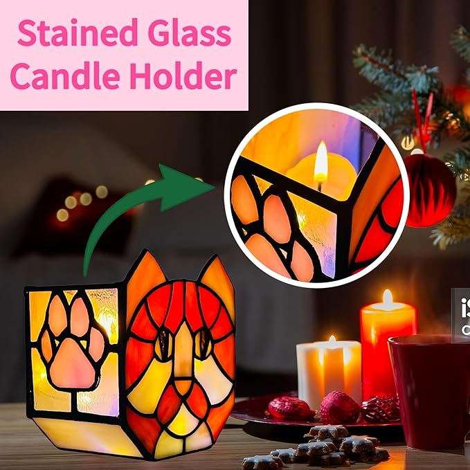 Stained Glass Orange Cat Planter,Indoor Flower Pots with Drainage,Cute Succulent Planter,Unique Orange Cat Flower Pot,Gifts for Plant Lovers 4.6x3x5.15 in