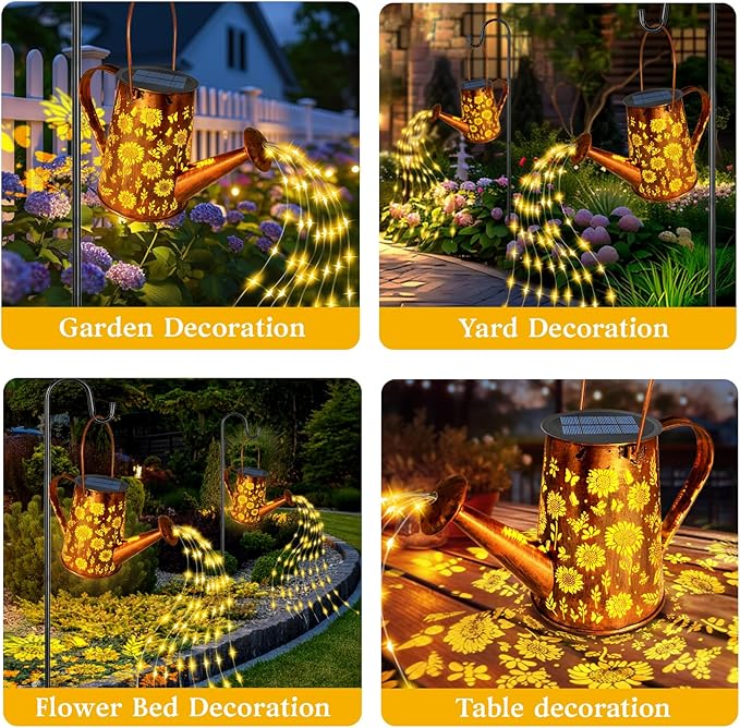 Solar Watering Can Lights, Christmas Sunflower Gifts for Women Mom Grandma Birthday, Large Hanging Solar Lantern Waterproof Outdoor Garden Decorations for Yard Porch Landscape Patio Pathway