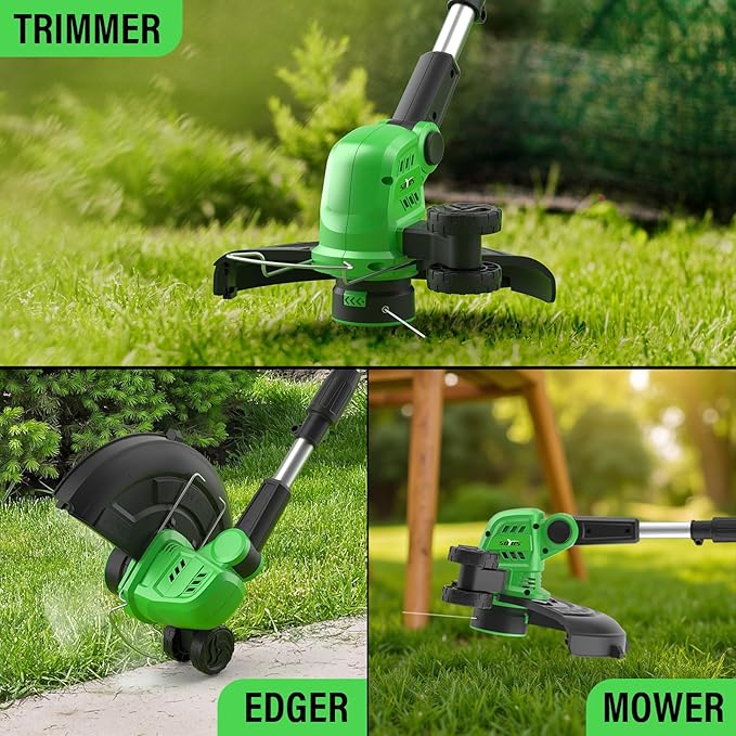 SOYUS Weed Wacker Cordless, 20V 12 Inch Cordless String Trimmer Edger, Weed Wacker Battery Operated with 8 PCS Replacement Spool Trimmer Lines with 2x2.0Ah Battery and Charger