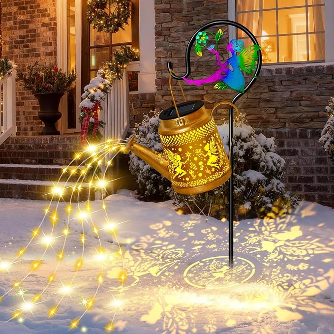 Christmas Gifts Solar Watering Can Lights Outdoor Garden Decor, Large Fairy Hanging Lantern with Shepherd Hook, Waterproof Garden Lights for Outdoor Yard, Gifts for Mom Grandma Mothers Day