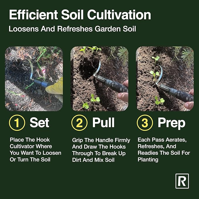 Short Handle Hook Cultivator – Heavy-Duty Garden Hand Tool for Weeding, Digging & Soil Loosening – Stainless Steel Blade, Ergonomic Grip, Compact for Raised Beds & Tight Spaces