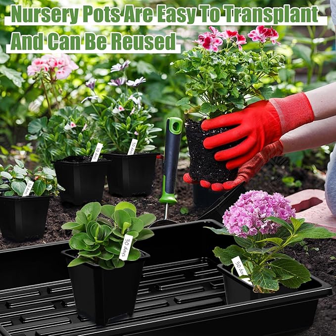 5 Pcs Seed Starter Tray, 3.5 Inch (9CM) 60 Pcs Nursery Pots Kit, Thickened Seed Starting Trays Square Seedling Pots for Plants Sturdy Microgreens Growing Trays Reusable Germination Tray(Black)