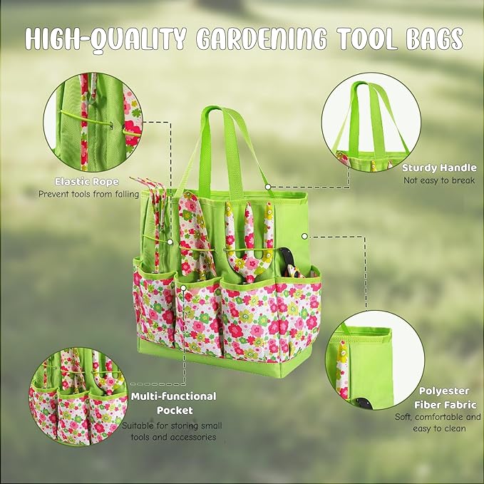 Heavy Duty Floral Gardening Tools Kit - 26PCS Gardening Tool Set with Non-Slip Rubber Handle, Complete Gardening Tool Bag Set for Women
