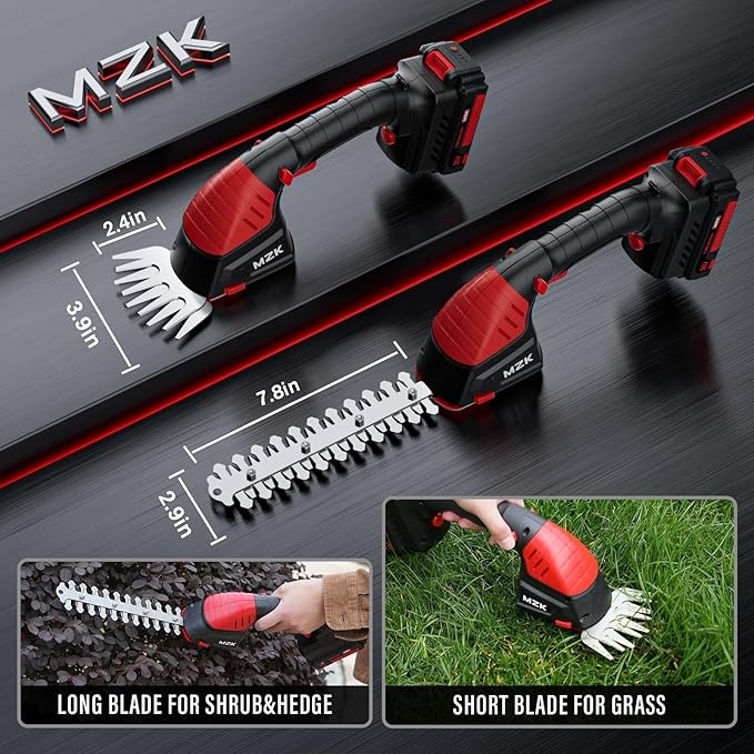 MZK 2-in-1 20V Pole Mini Hedge Trimmer & Grass Shear, 13ft Reach, Electric Hedge Trimmer with Extension Pole, Multi-Angle (2 * 2AH Battery and Charger Included),HT08D11