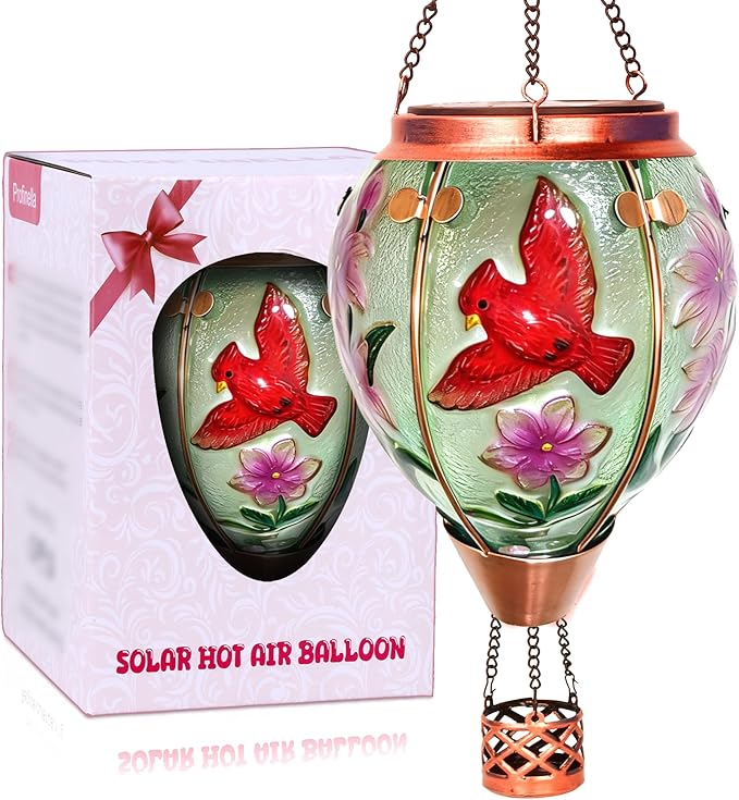 Cardinal Solar Hot Air Balloon Lantern,Outdoor Decor with Flame Lights Waterproof, Hanging for Garden Yard Lawn Patio, Unique Gifts for Women Mom Grandma Gardener for Mother'Day Christmas