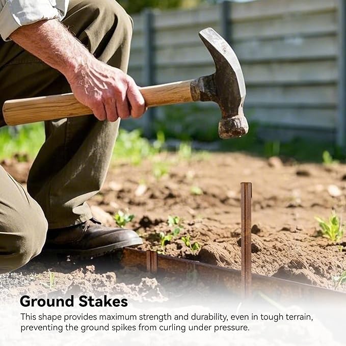 Worth Galvanized Steel Landscape Edging 4.5" x25' Metal Garden Edging Roll Flexible Bender Border with 8Pcs Stakes for Lawn, Flower Bed Edges, Rust-Colored Painted