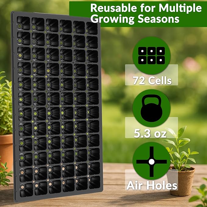 Gardzen 10 Pack 72 Cell Seed Starter Trays, 1.75" Deep Plug Tray for Seedlings, Thick Seedling Trays with Drainage Holes, Fit Standard 1020 Drip Tray