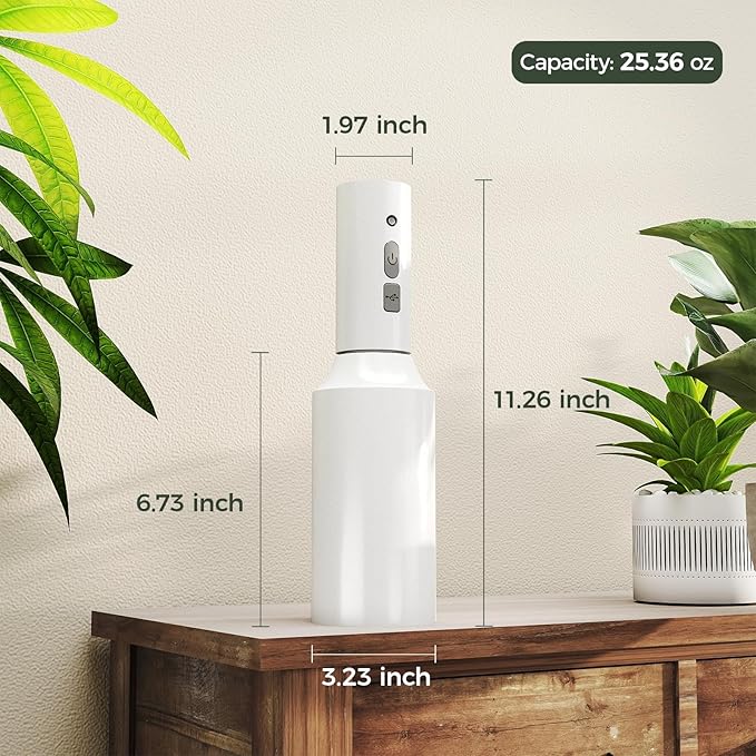 Bamworld Battery Powered Sprayer Rechargeable Electric Spray Bottle 750ml Continuous Mist Sprayer for Plants Cleaning Hairstyling Gardening USB Fast Charging Indoor Outdoor Use Hands-Free white