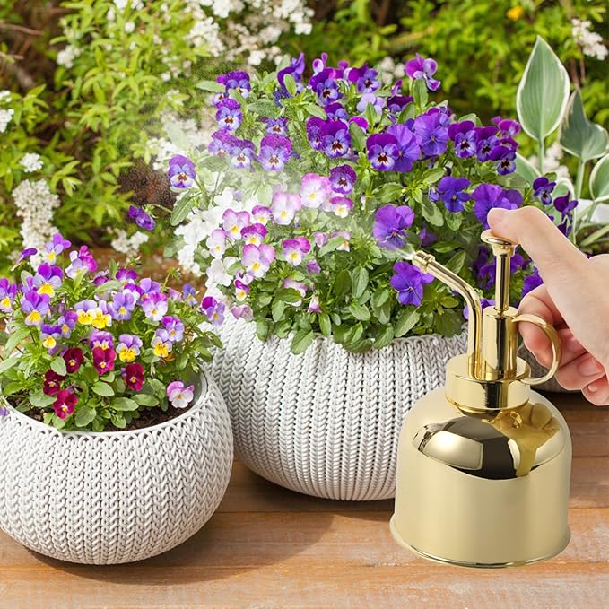 Plant Mister Spray Bottle, Metal Stainless Steel Plant Sprayer Mister, Small Watering Can Plant Spritzer with Top Pump for Indoor House Air Plants Succulents Outdoor Garden Decorative(Gold)