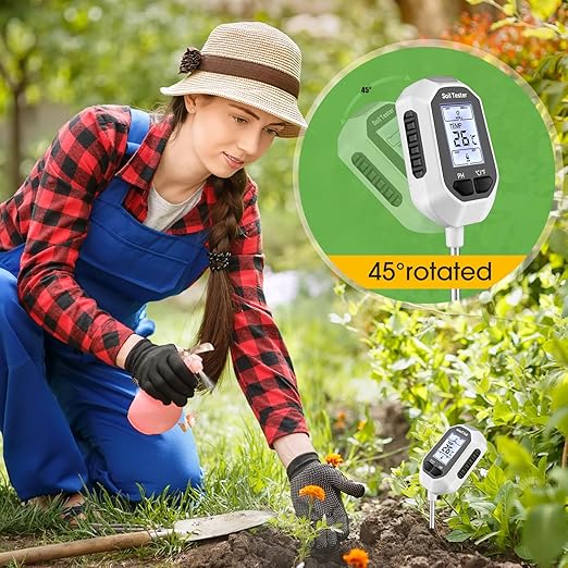 4-in-1 Soil Moisture Meter, Digital Plant Temperature/Soil Moisture Test & PH Meter/Sunlight Intensity, Backlight LCD Display for Gardening, Farming and Outdoor Plants