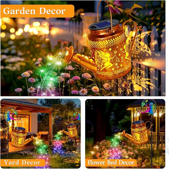 Solar Watering Can Lights, Fairy Hanging Lanterns Outdoor, Gardening Gifts for Mom Women Grandma Birthday, Waterproof Solar Lights Garden Decor for Outside Yard Art Patio Porch Lawn Backyard, 2 Pack