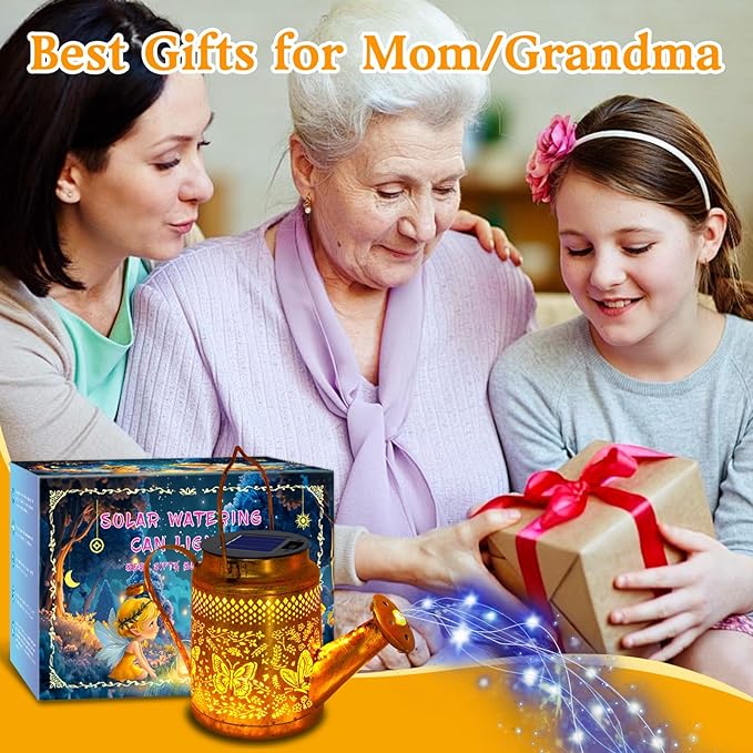 Butterfly Solar Lights Outdoor Waterproof, Solar Watering Can Lights with Shepherd Hook, Metal Hanging Lantern Garden Decor Yard Outside Patio Lawn, Gifts for Mom Grandma Women Birthday