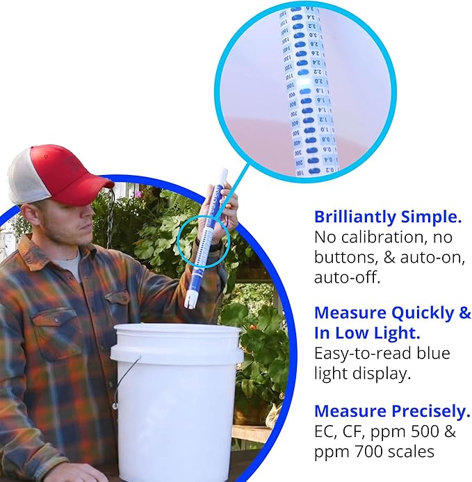 Bluelab TRUNV2 Truncheon Nutrient Meter, Digital Conductivity Tester in Water (Scales Include: EC, 500, ppm 700, CF, TDS) Tool for Hydroponic System and Indoor Plant Grow, White