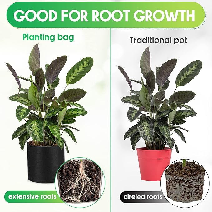 Nuanchu 50 Packs Grow Bags Small Aeration Fabric Pots Nonwoven Garden Bags Grow Pots Planter with 50 Pcs Plant Labels for Indoor Outdoor Plant Flower Planting Vegetable Growing (1 Gallon)