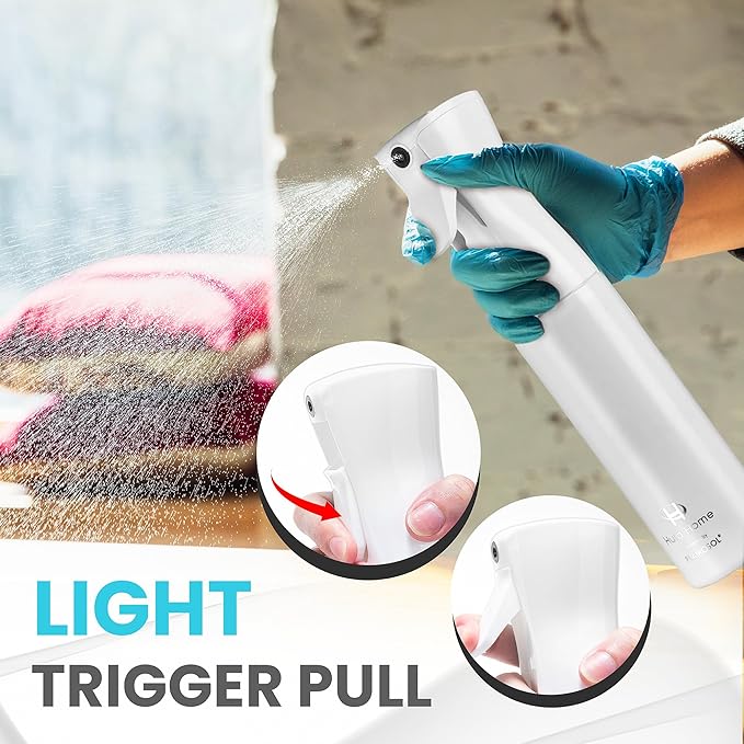 Hula Home Spray Bottle for Hair (10.1oz/300ml) - Powered by Flairosol® Spray Technology - Continuous Ultra Fine Mist Sprayer – For Hairstyling, Cleaning, Salons, Plants, Essential Oil - All White